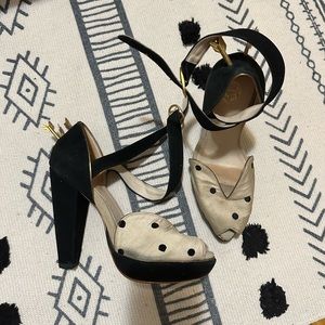 💘 Sretsis SS 13 Polka Dit Heart Arrow Open Toe Ankle Strap Heals Shoes Pumps